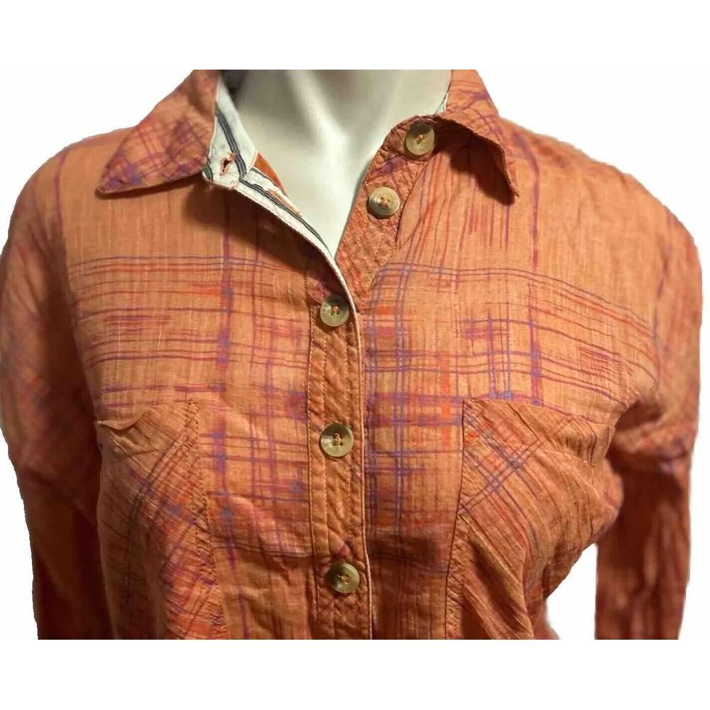 Free People‎ Womens Button Top XS Orange Purple Long Sleeve Peasant Boho Hippie - Picture 4 of 9